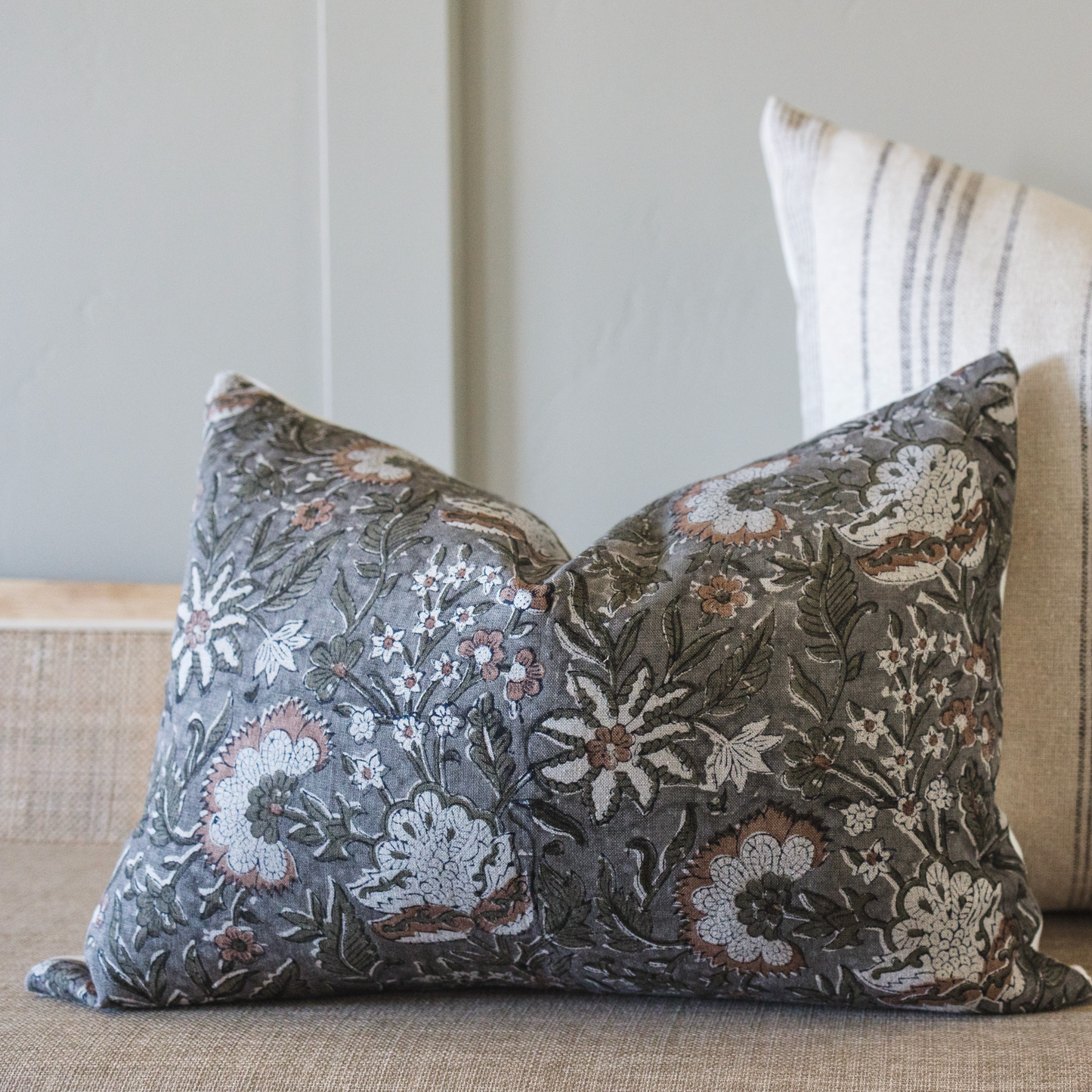 Medium Lumbar Pillow Cover - Heirloom Floral Block Print