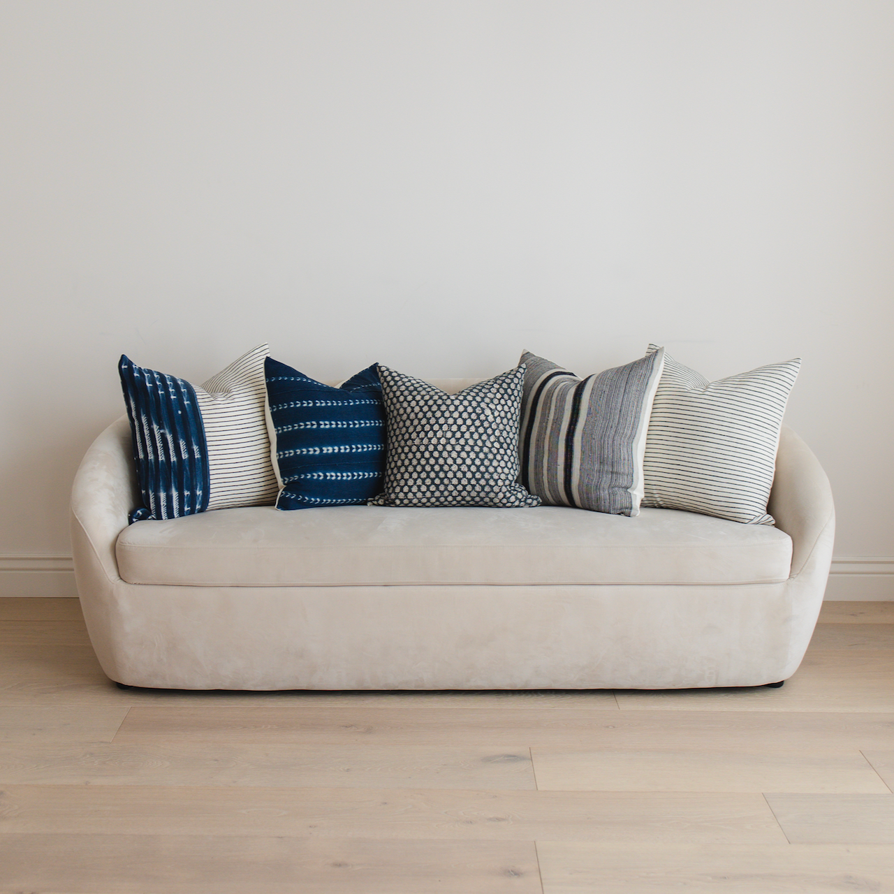 Square Pillow Cover - Indigo Floral Blossom Block Print