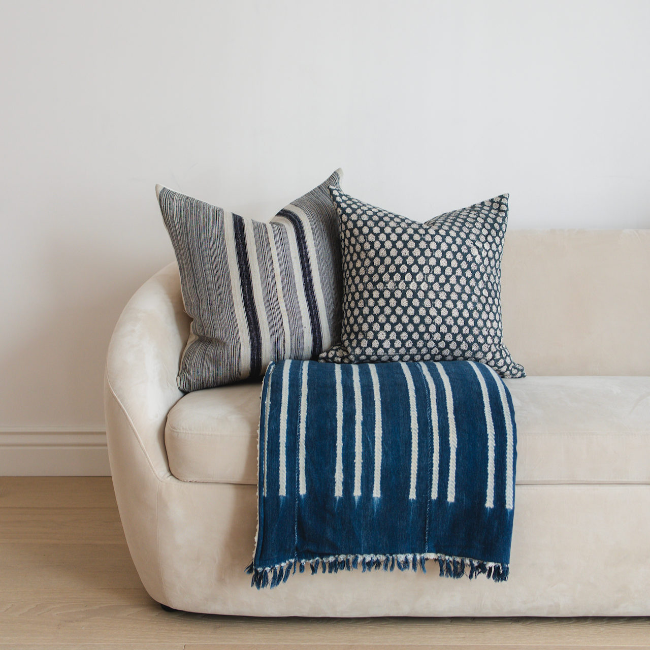 Square Pillow Cover - Indigo Floral Blossom Block Print