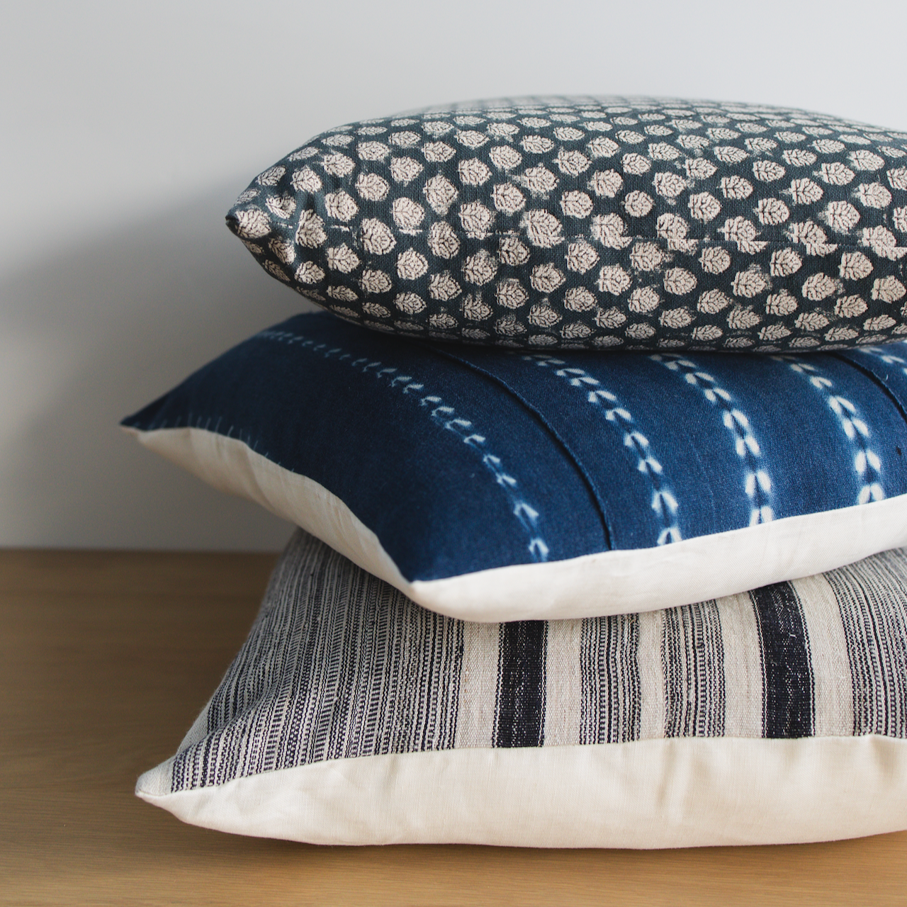 Square Pillow Cover - Indigo Floral Blossom Block Print