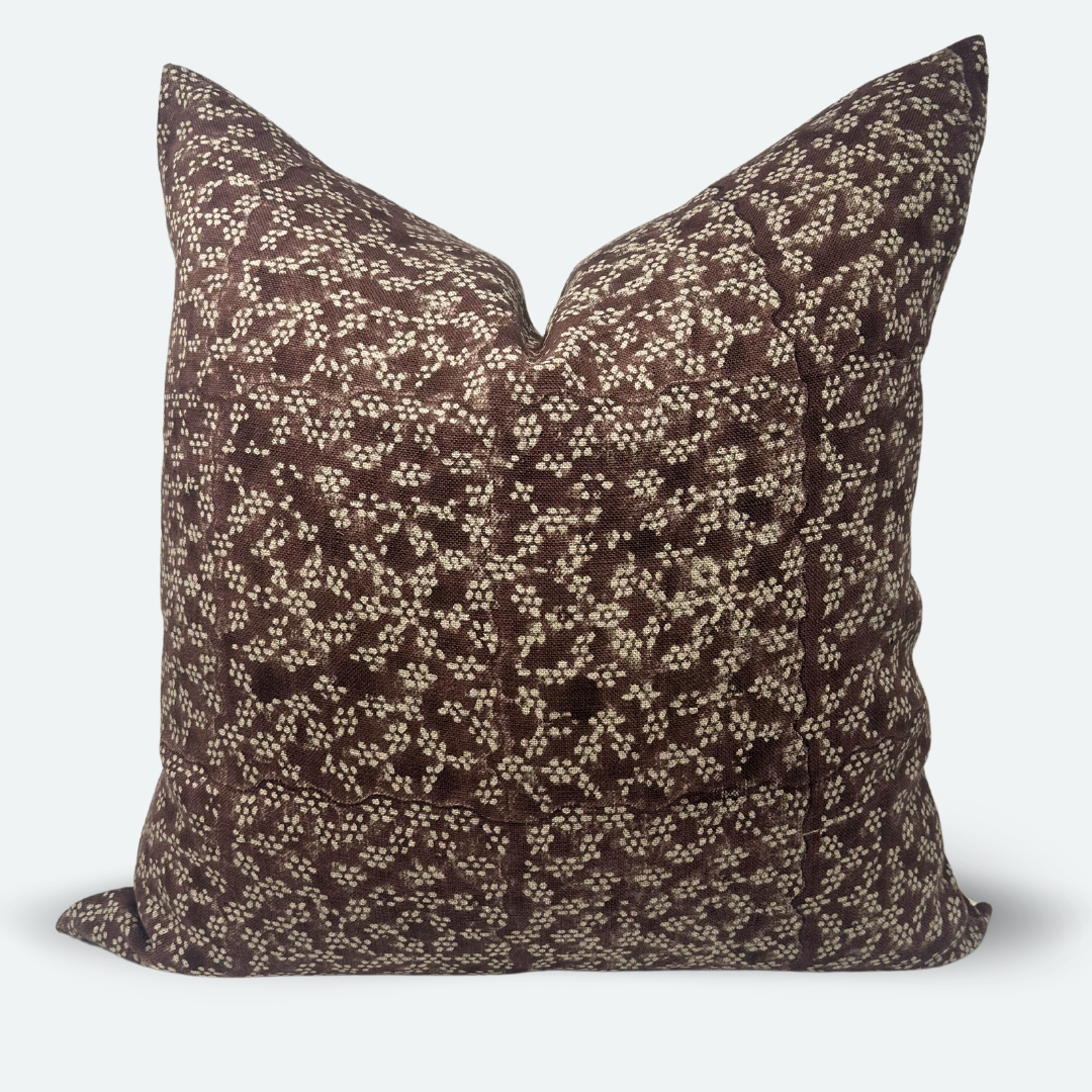 Square Pillow Cover - Chestnut Floral Forest Block Print