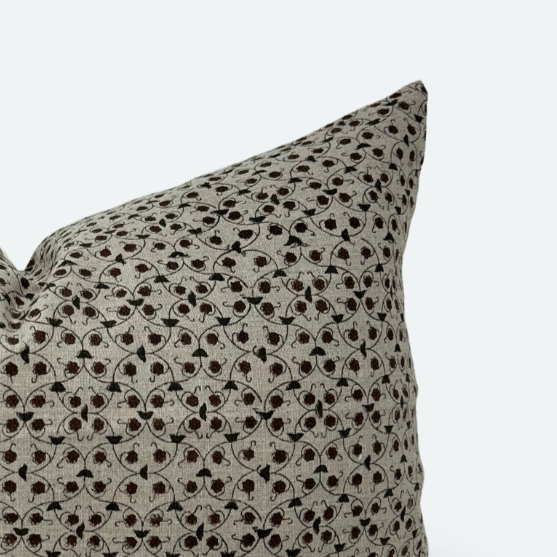 CUSTOM Pillow Cover - Chestnut and Slate Floral Trellis Block Print