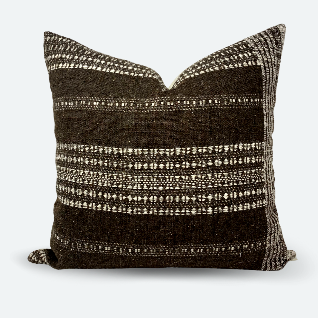 CUSTOM Pillow Cover - Cocoa Indian Wool Stripe