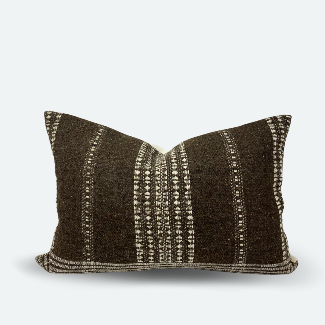 CUSTOM Pillow Cover - Cocoa Indian Wool Stripe