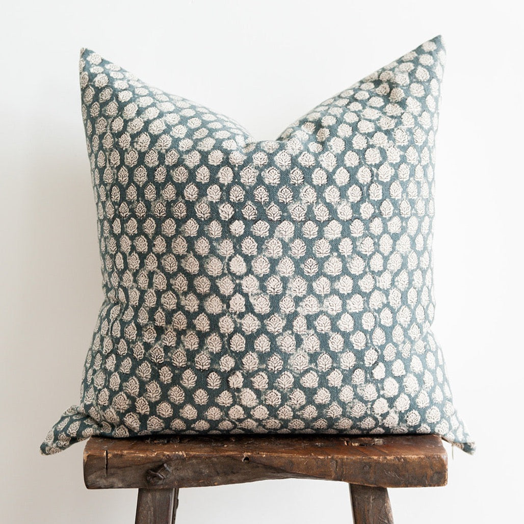 CUSTOM Pillow Cover - Indigo Floral Blossom Block Print