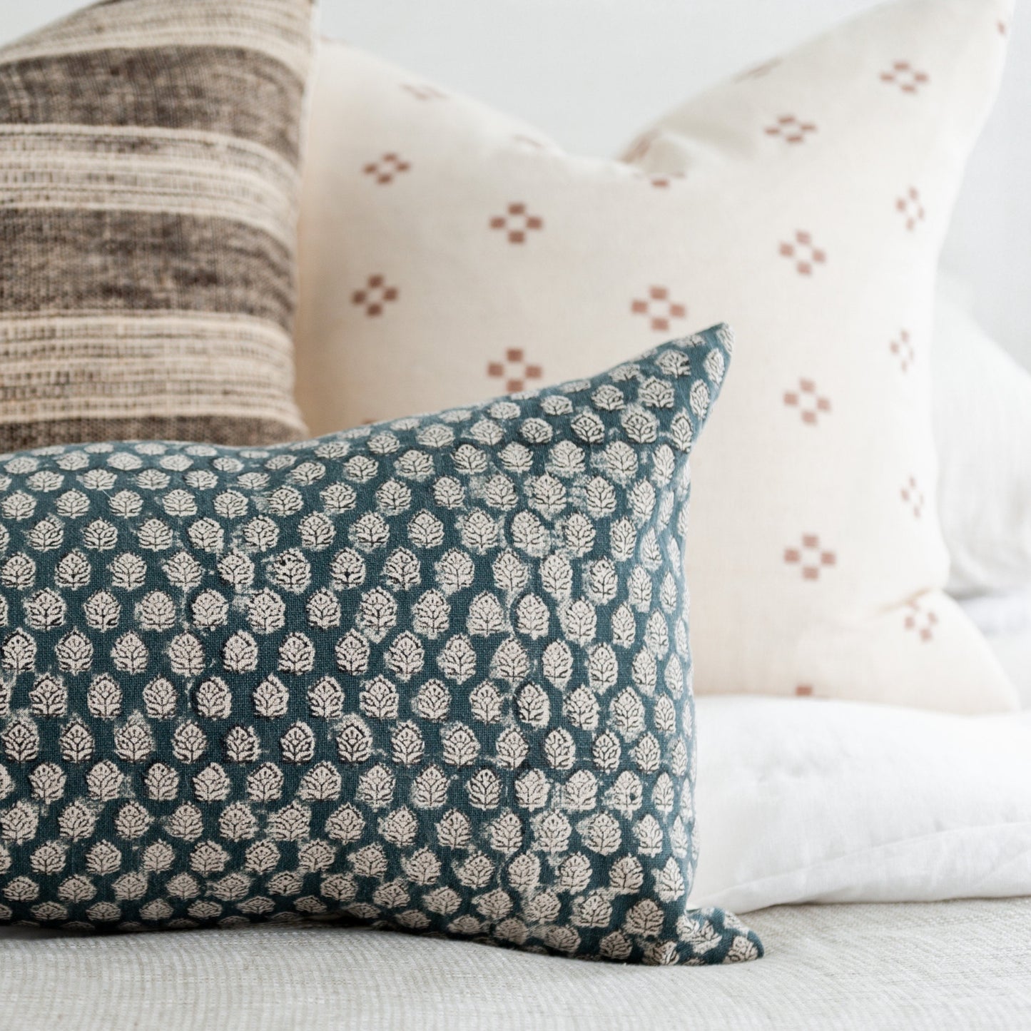 CUSTOM Pillow Cover - Indigo Floral Blossom Block Print