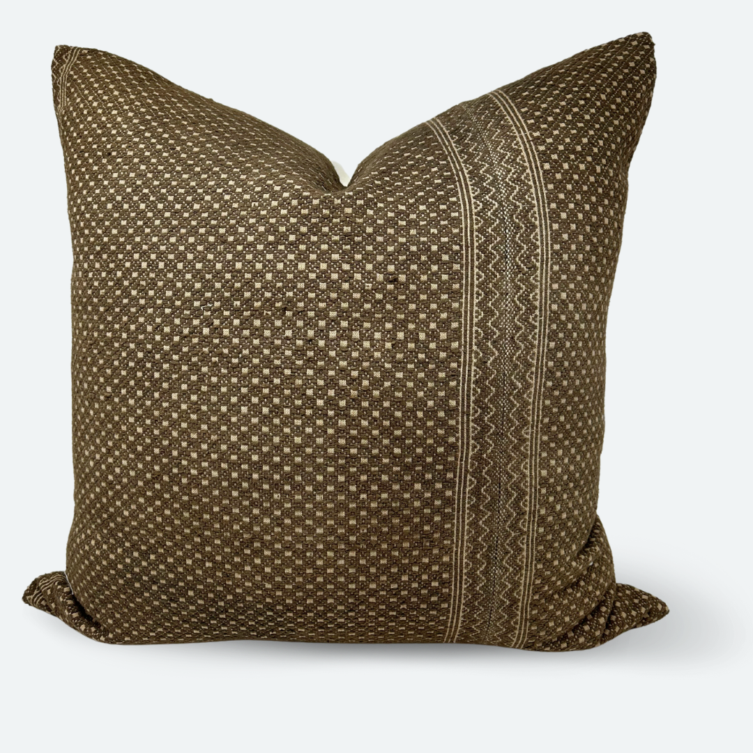 Square Pillow Cover - Brown Embroidered Chinese Wedding Blanket