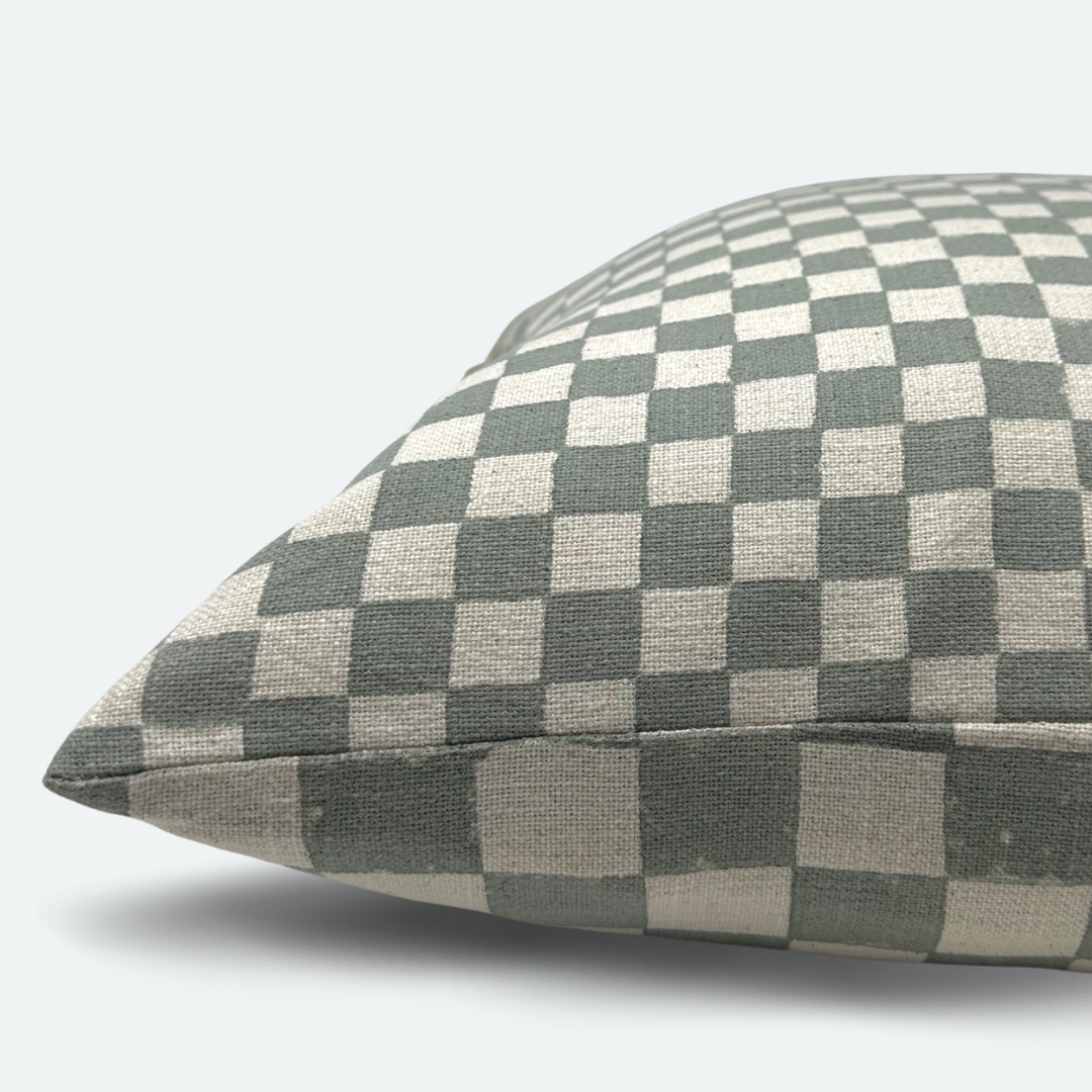 CUSTOM Pillow Cover - Dusty Blue Checkered Block Print