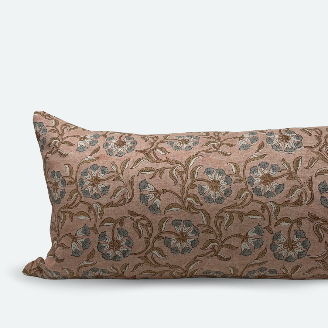 Large Lumbar Pillow Cover - Dusty Pink Wild Floral Block Print