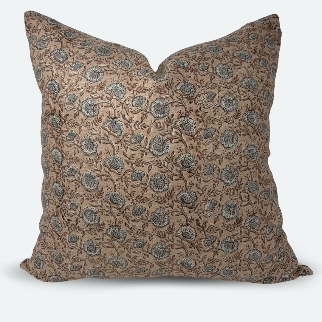 Square Pillow Cover - Dusty Pink Garden Block Print