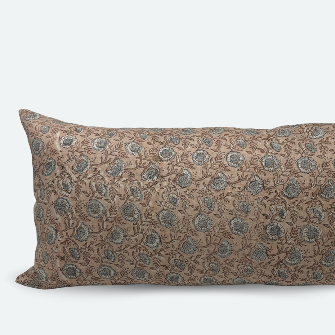 Large Lumbar Pillow Cover - Dusty Pink Garden Block Print