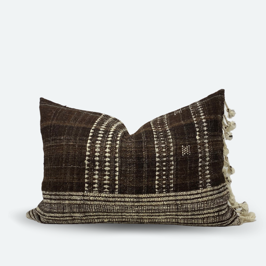 CUSTOM Pillow Cover - Cocoa Indian Wool Stripe