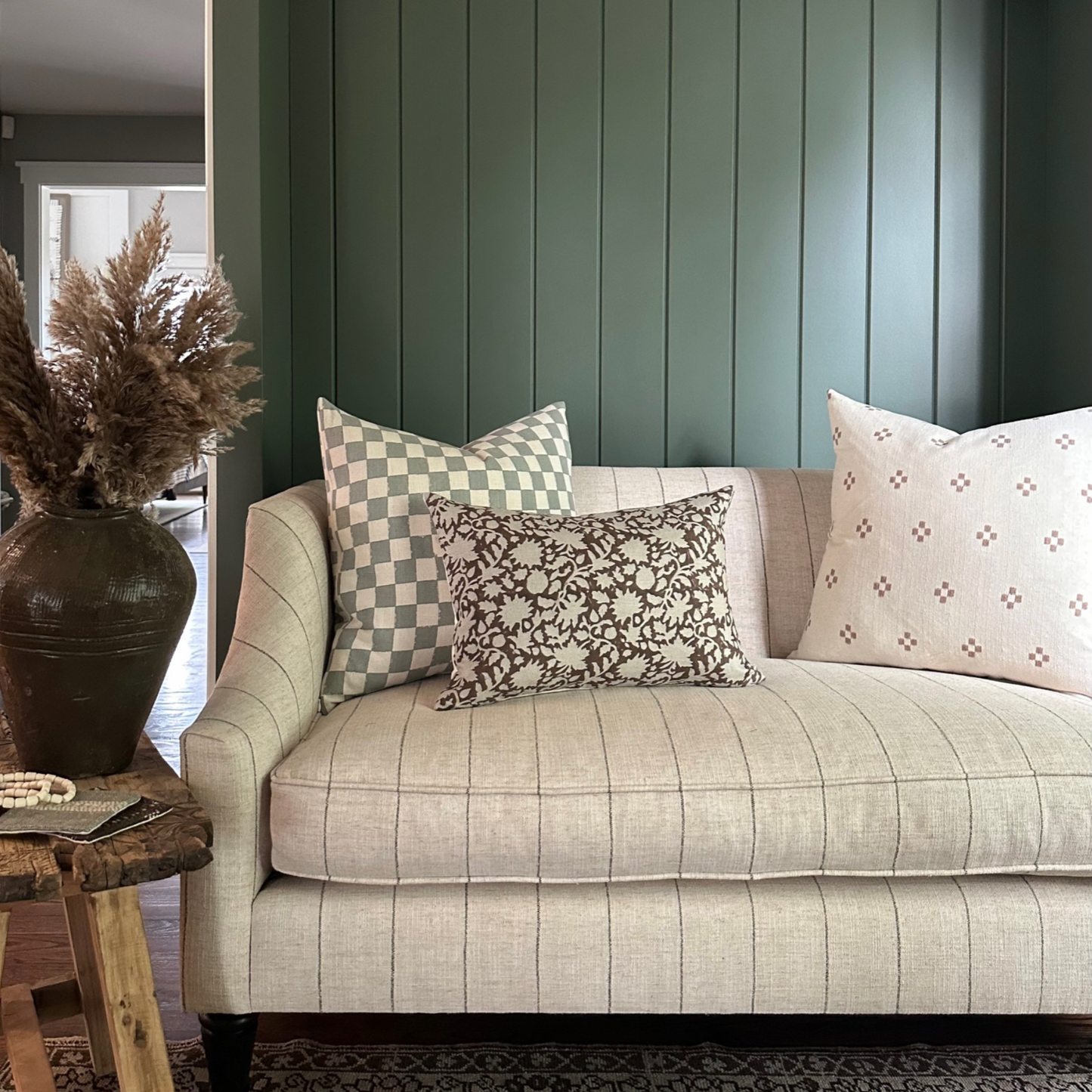 CUSTOM Pillow Cover - Dusty Blue Checkered Block Print