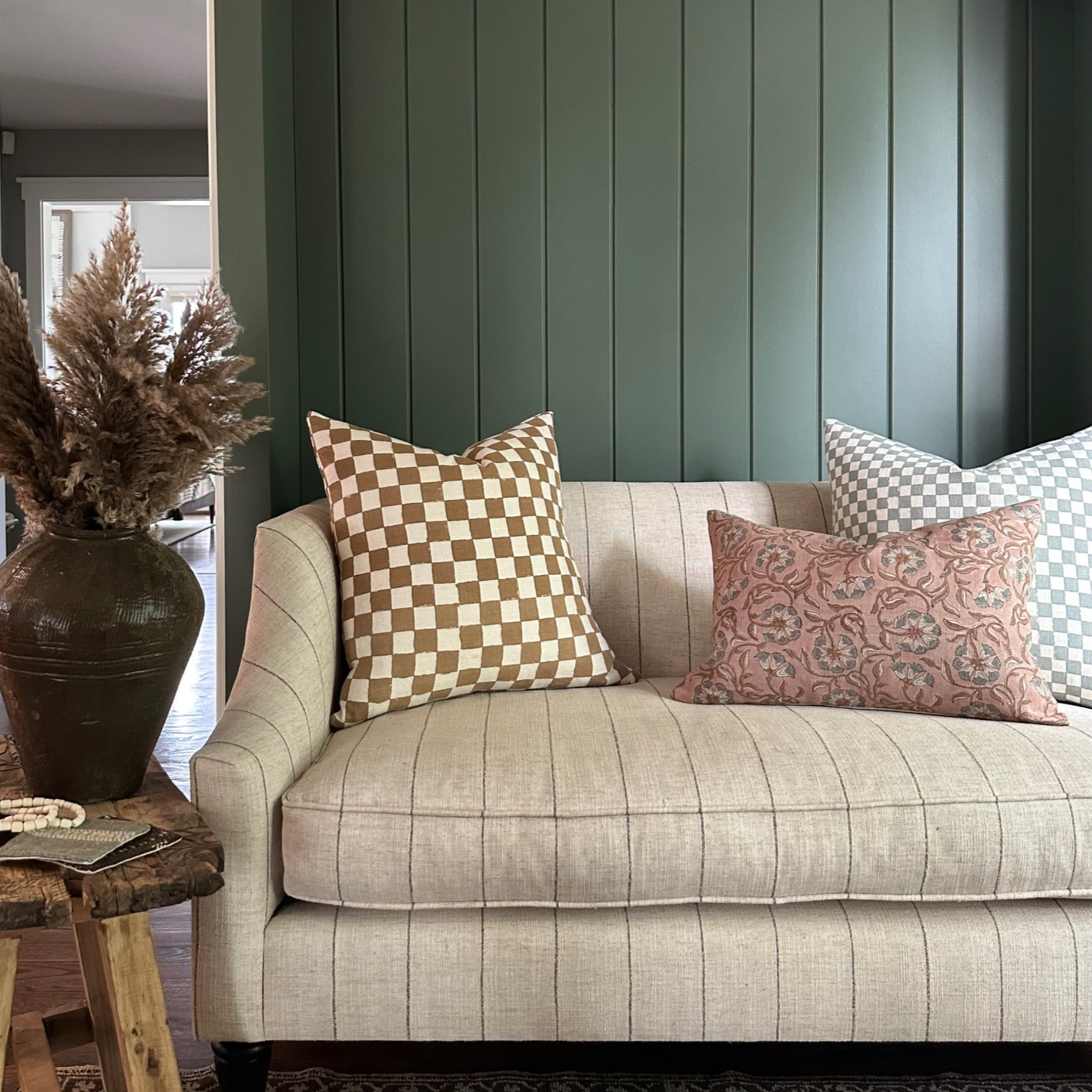 CUSTOM Pillow Cover - Terracotta Checkered Block Print
