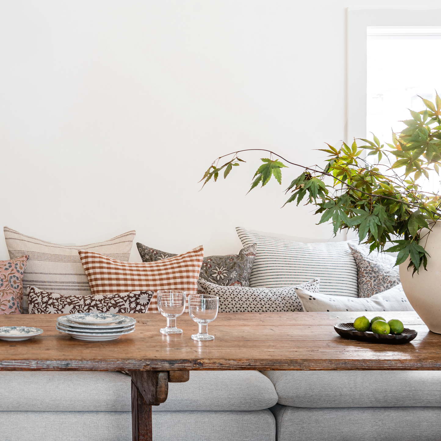 Square Pillow Cover - Fawn Woven Gingham
