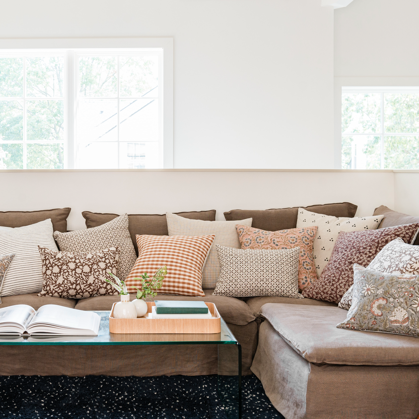 Square Pillow Cover - Fawn Woven Gingham