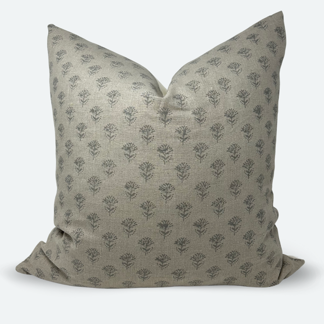 Square Pillow Cover - Grey Petite Floral Block Print
