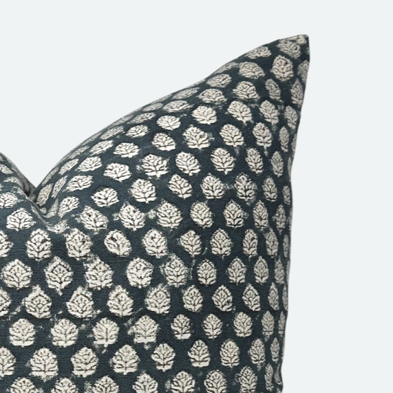 CUSTOM Pillow Cover - Indigo Floral Blossom Block Print