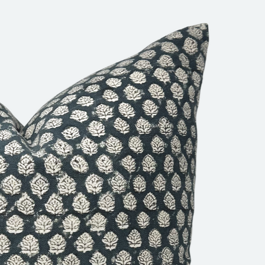 CUSTOM Pillow Cover - Indigo Floral Blossom Block Print
