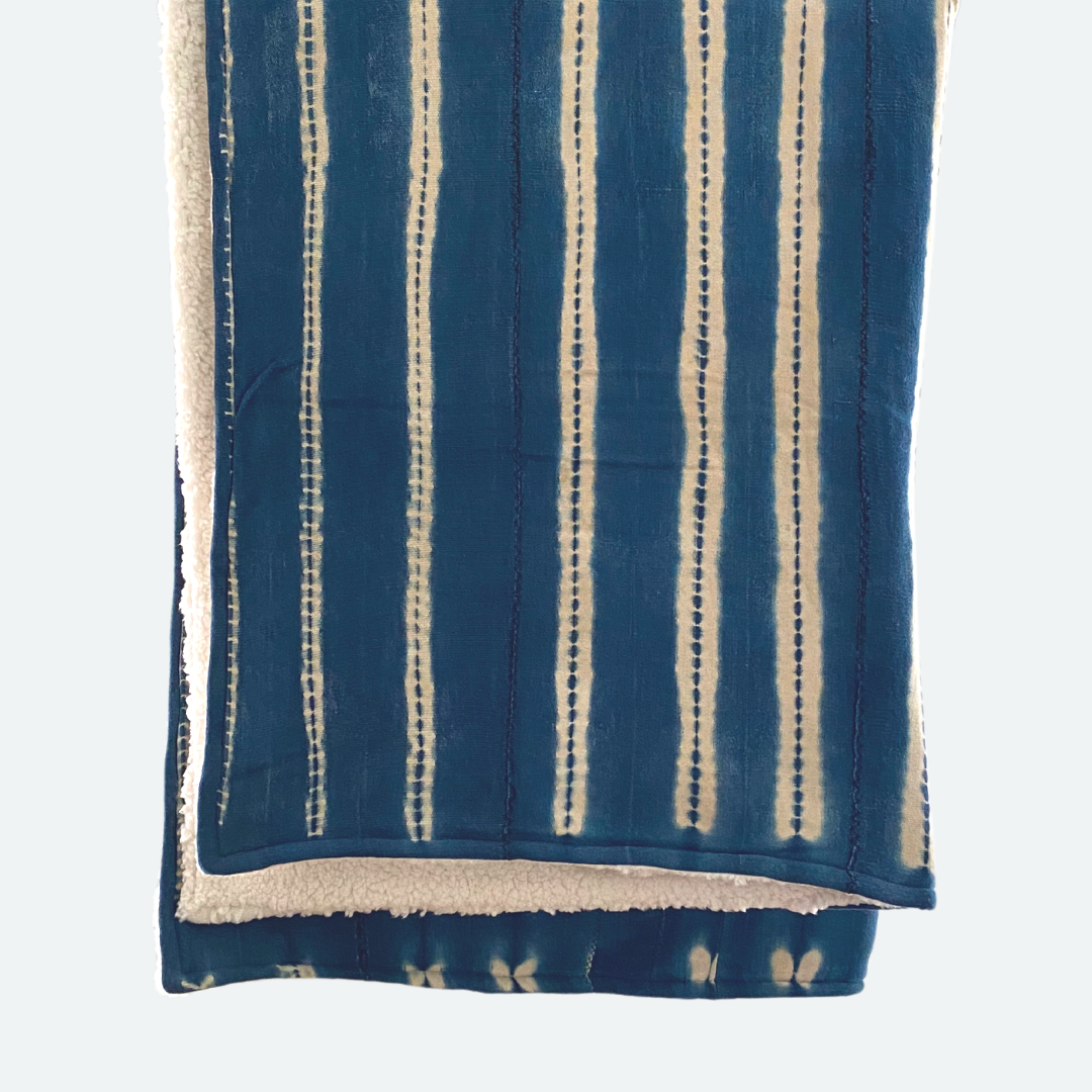 Sherpa Throw Blanket - Indigo Shibori