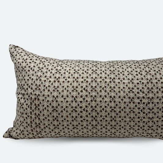 Large Lumbar Pillow Cover - Ruby and Slate Floral Trellis Block Print