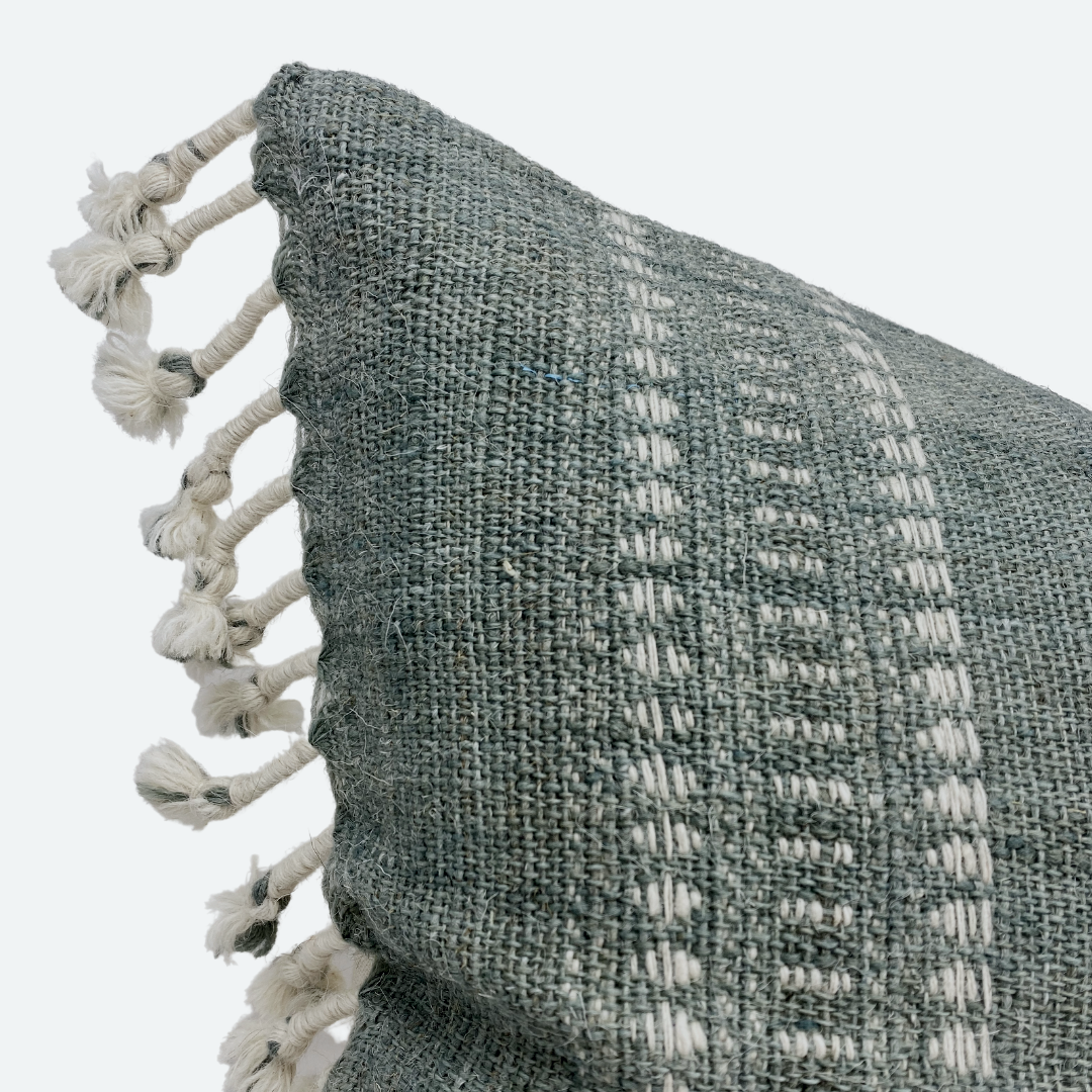 Square Pillow Cover - Sage Indian Wool Stripe