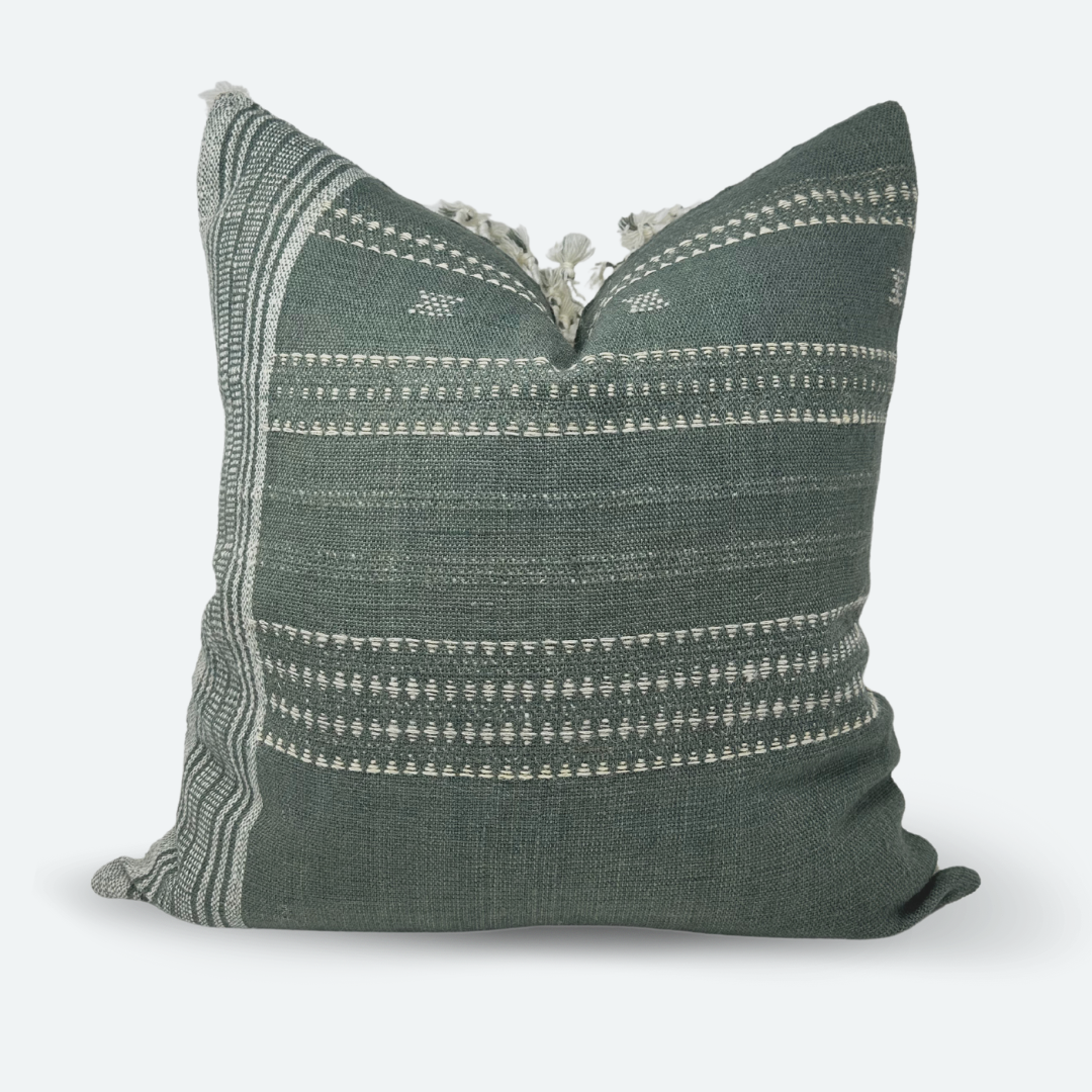 CUSTOM Pillow Cover - Sage Indian Wool Stripe