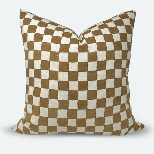 Square Pillow Cover - Terracotta Checkered Block Print | FINAL SALE