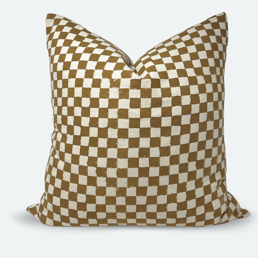 Square Pillow Cover - Terracotta Checkered Block Print