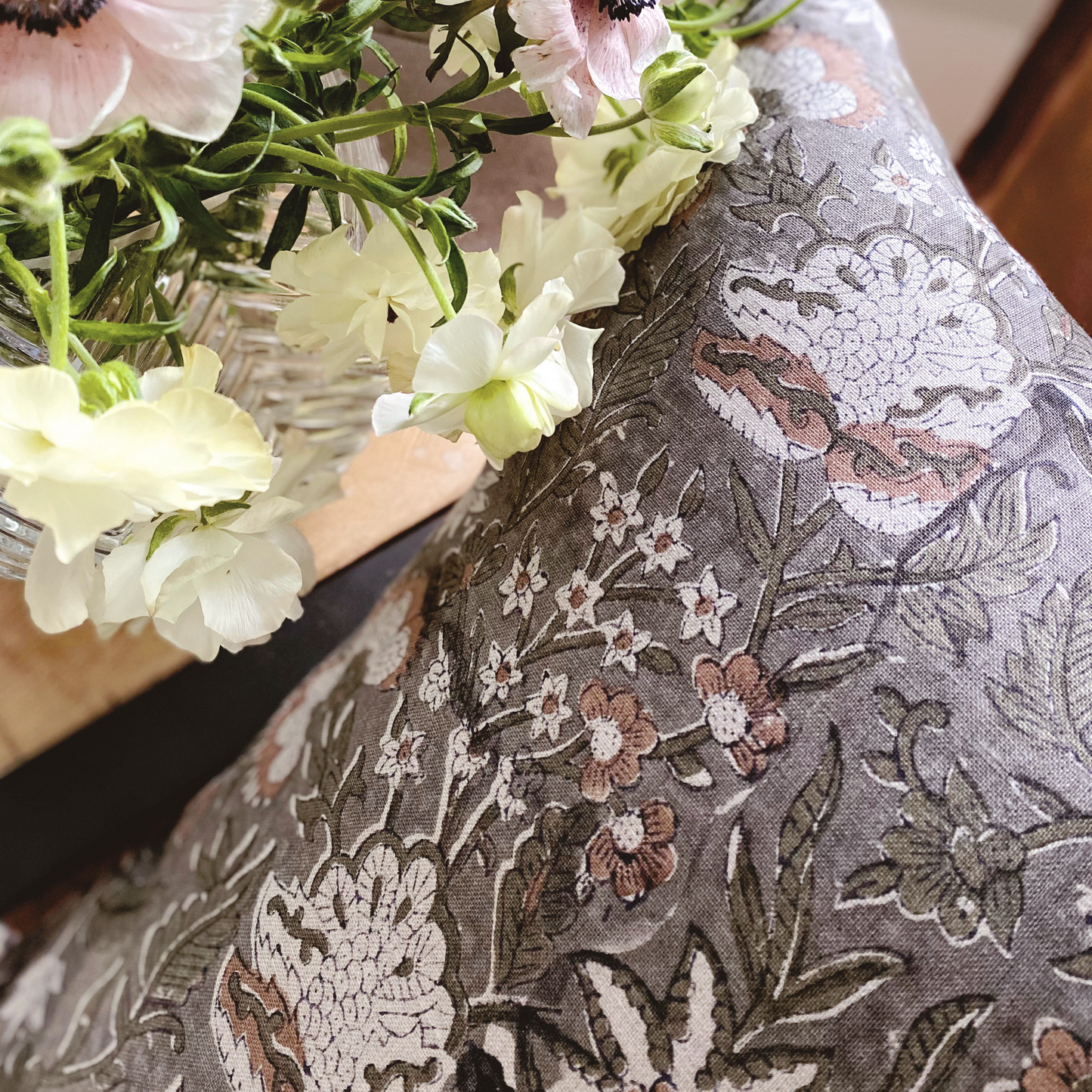 Square Pillow Cover - Heirloom Floral Block Print