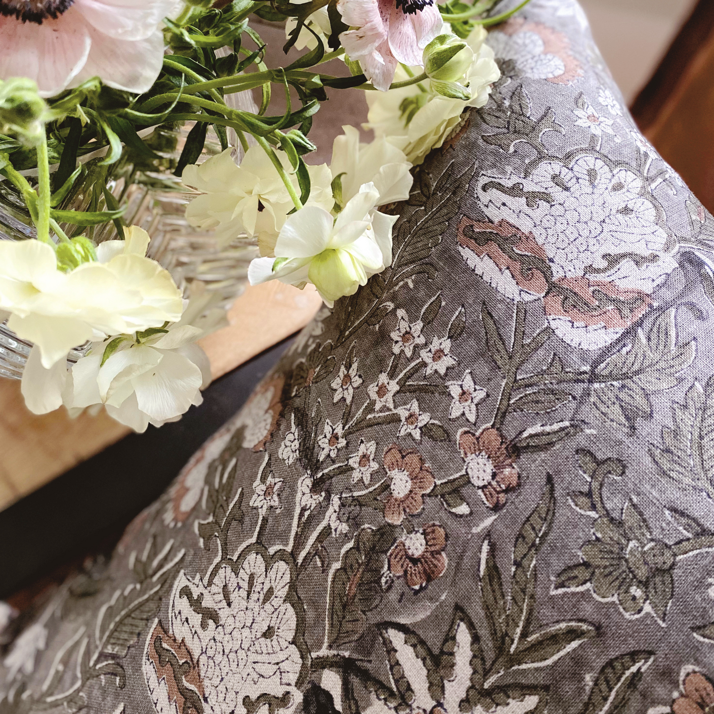 Medium Lumbar Pillow Cover - Heirloom Floral Block Print