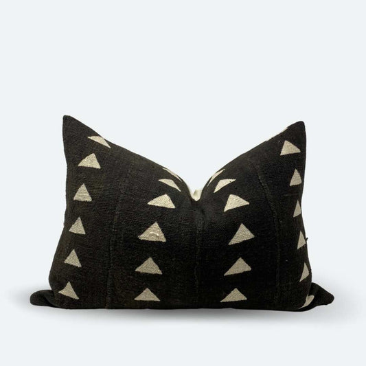 Medium Lumbar Pillow Cover - Black & White Triangle Mudcloth No.1 | FINAL SALE