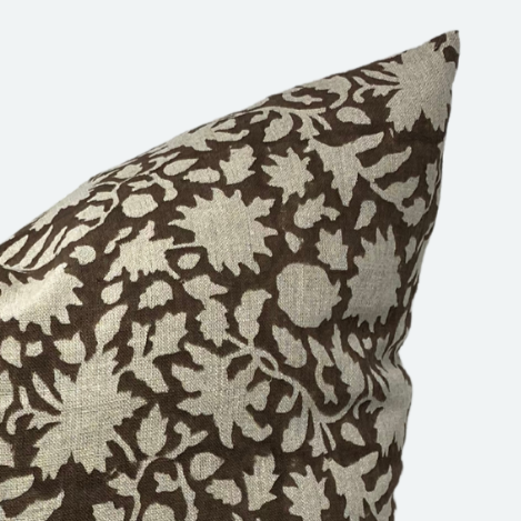 CUSTOM Pillow Cover - Cocoa Floral Vine Block Print
