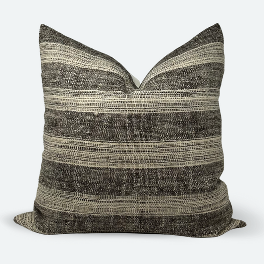 Square Pillow Cover - Brown Indian Wool with Chunky Stripes | FINAL SALE