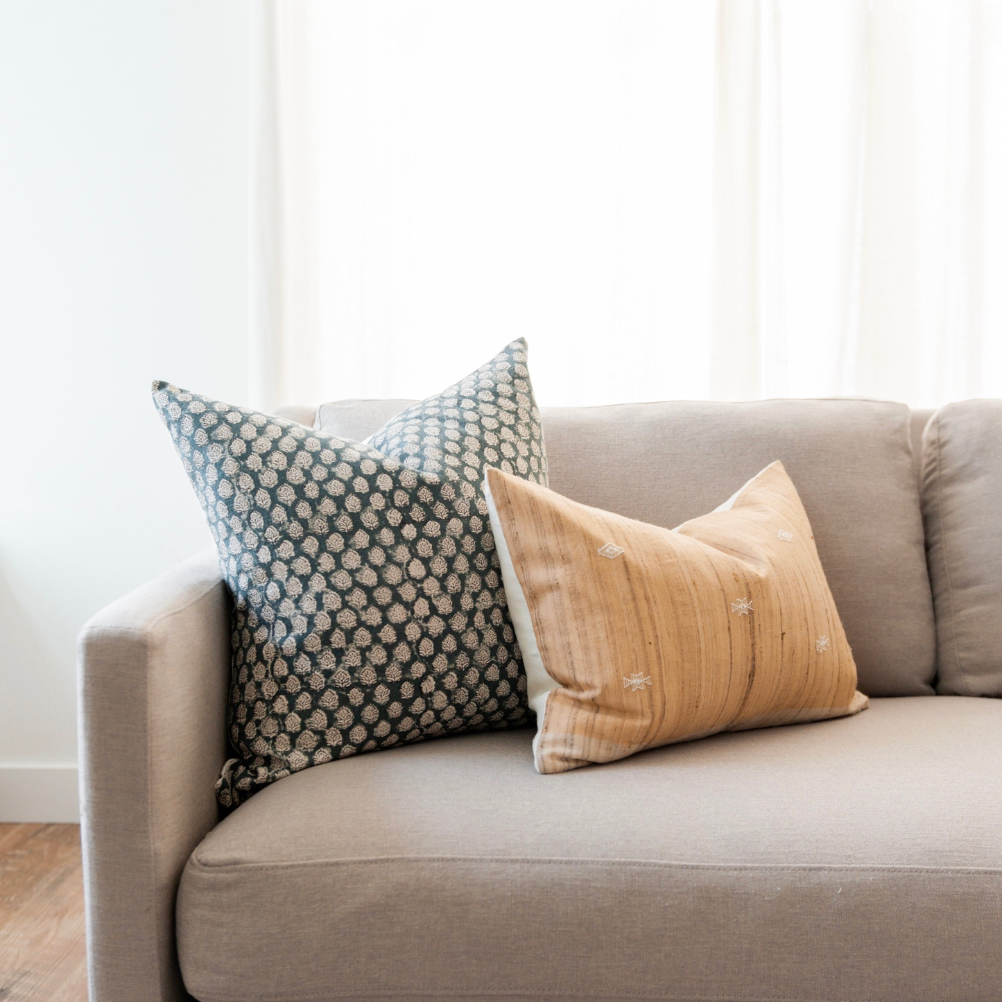 Square Pillow Cover - Indigo Floral Blossom Block Print