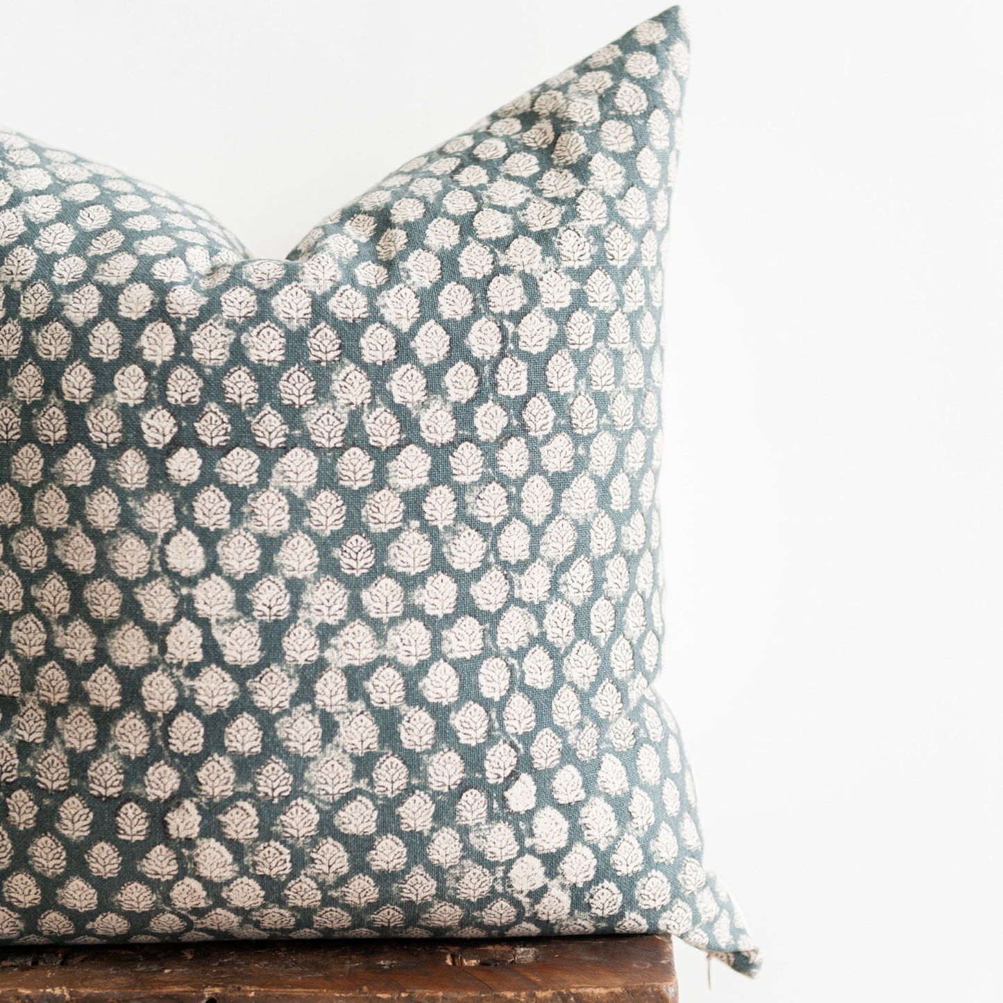 Square Pillow Cover - Indigo Floral Blossom Block Print
