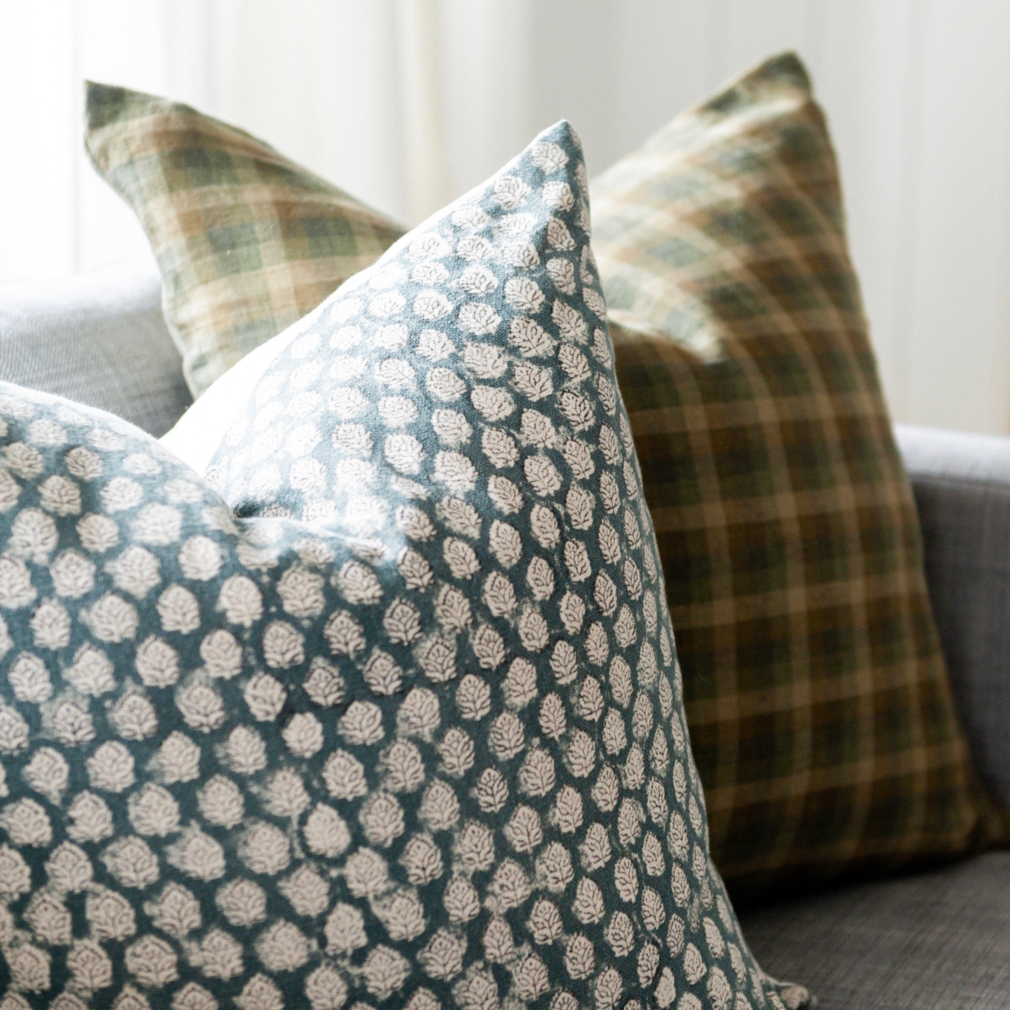Square Pillow Cover - Indigo Floral Blossom Block Print