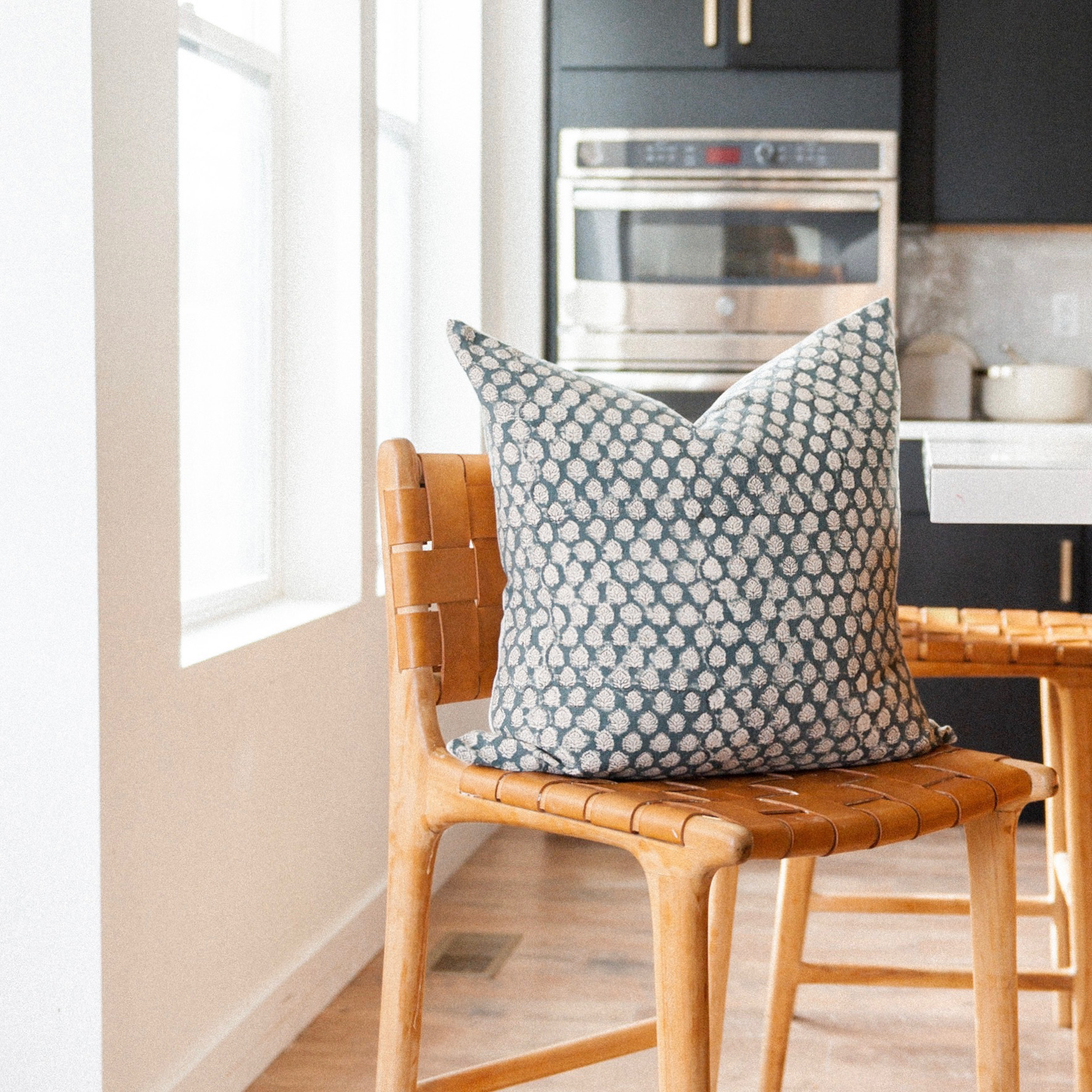 Square Pillow Cover - Indigo Floral Blossom Block Print