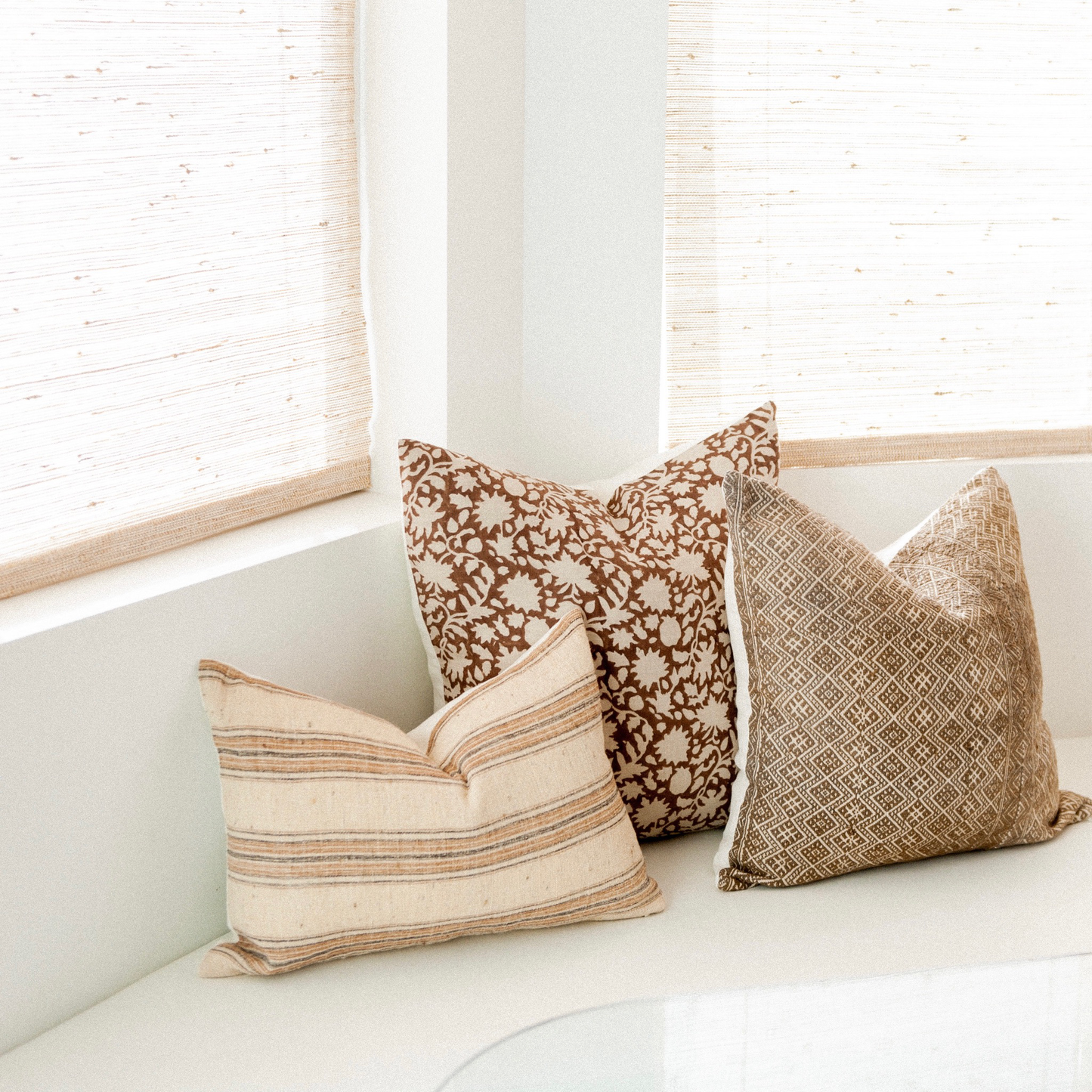 Square Pillow Cover - Cocoa Floral Vine Block Print