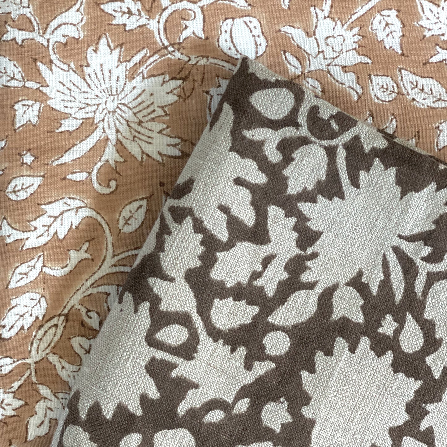 Large Lumbar Pillow Cover - Cocoa Floral Vine Block Print