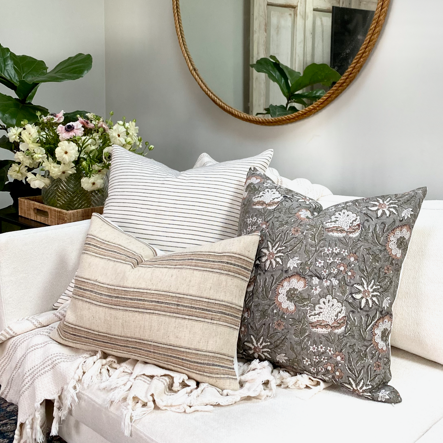 Square Pillow Cover - Heirloom Floral Block Print