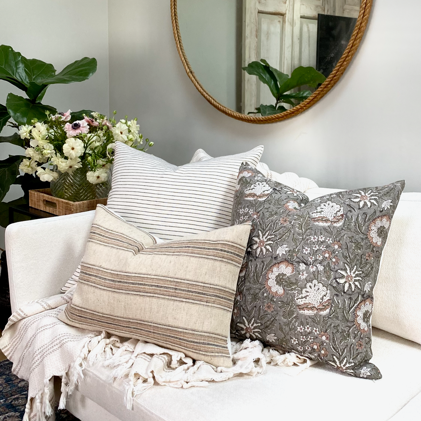 Square Pillow Cover - Black Woven Stripe