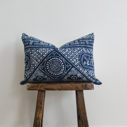 Medium Lumbar Pillow Cover - Vintage Indigo Batik