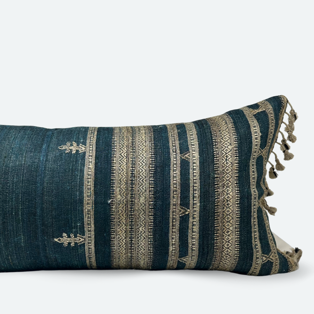 Large Lumbar Pillow Cover - Antique Indigo Indian Silk