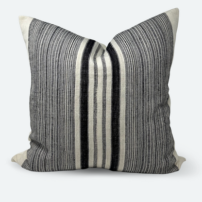 Square Pillow Cover - Black Hemp Stripe