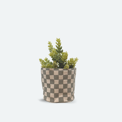 Plant Pouch - Dusty Blue Checkered Block Print