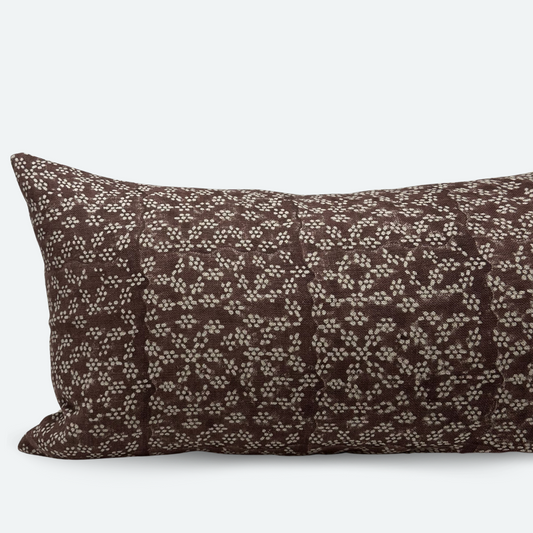 Large Lumbar Pillow Cover - Chestnut Floral Forest Block Print
