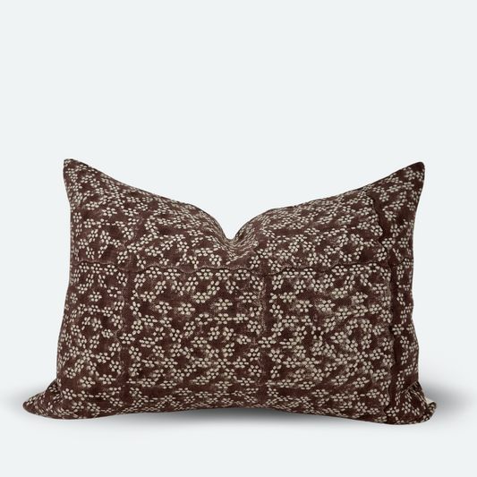 Medium Lumbar Pillow Cover - Chestnut Floral Forest Block Print