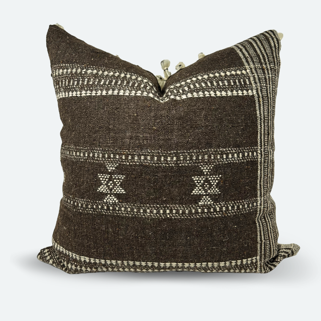 Square Pillow Cover - Cocoa Indian Wool Stripe