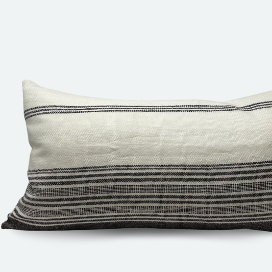 Large Lumbar Pillow Cover - Cream and Brown Indian Wool Stripe